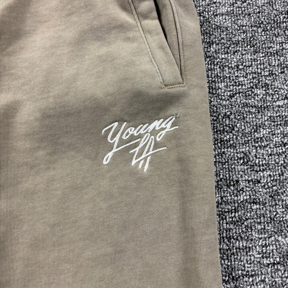 YoungLA Embroidered Heavyweight Jogger Sweatpants Tan/Taupe Men's Size Medium - Picture 2 of 7